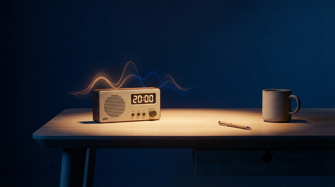 Desk with a timer set to 20 minutes