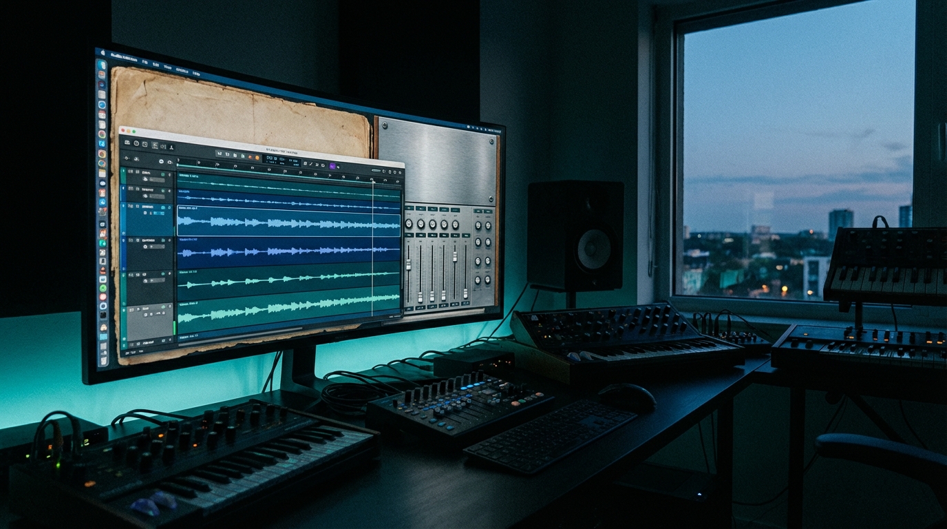 Layered audio tracks on a dark interface