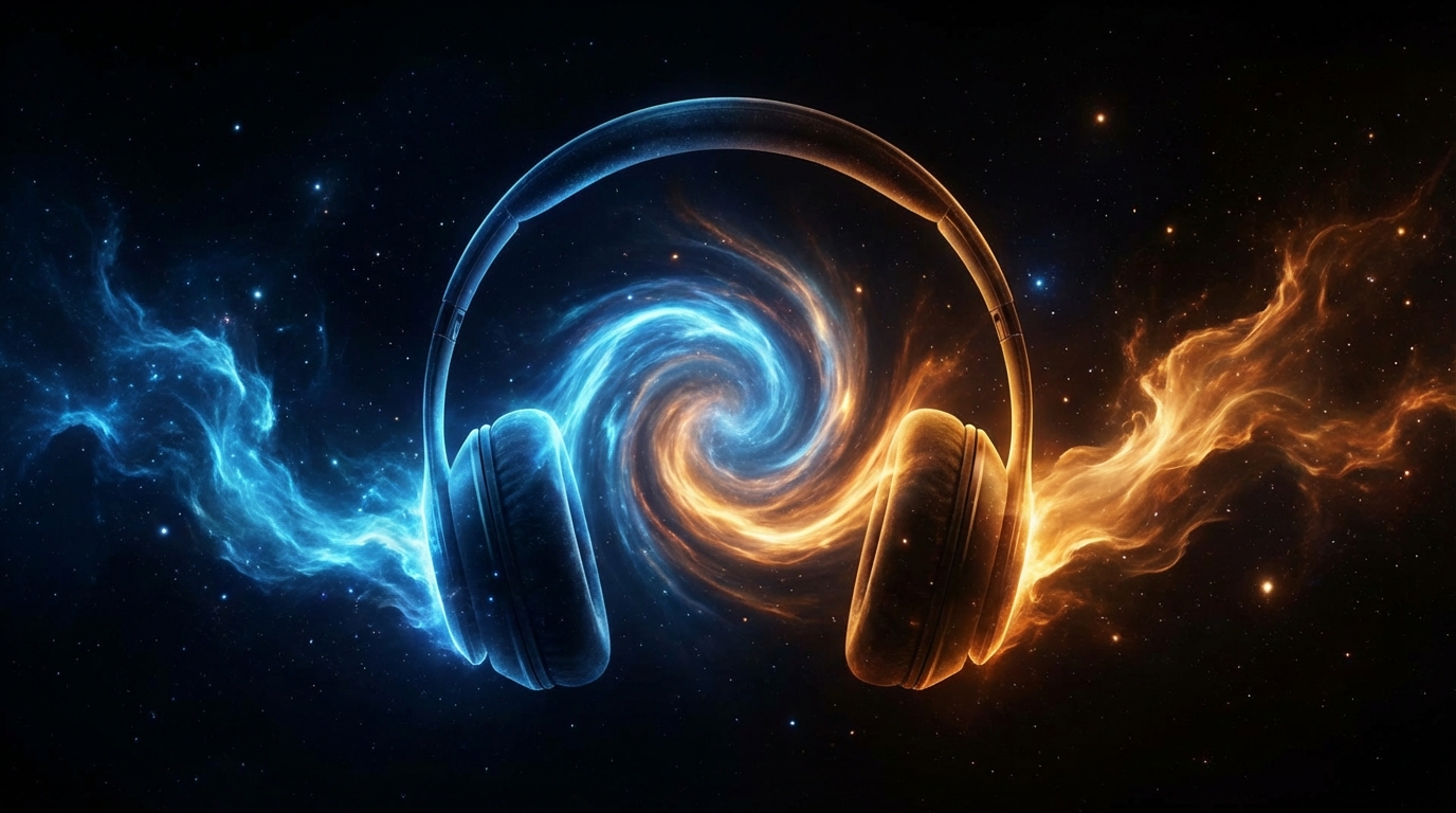 Headphones with two waves blending into one